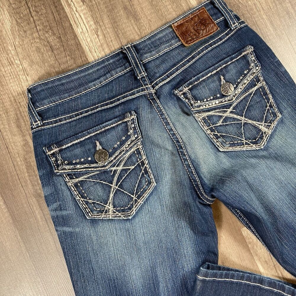 BKE Denim Sabrina 27 Boot Women Stretch Low Rise Blue Jeans Flip Pocket 28x33.5 - Picture 2 of 9